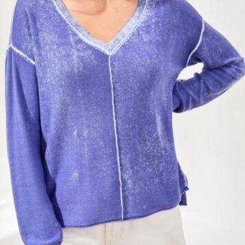 Tribal LIGHTWEIGHT COTTON V-NECK SWEATER WITH SPECIAL WASH-5394O