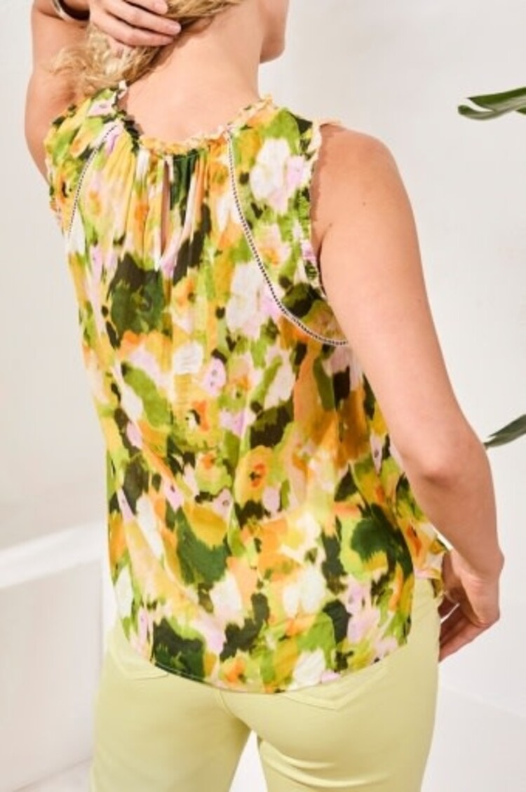 Tribal PRINTED SLEEVELESS BLOUSE WITH CROCHET TRIM-5399O