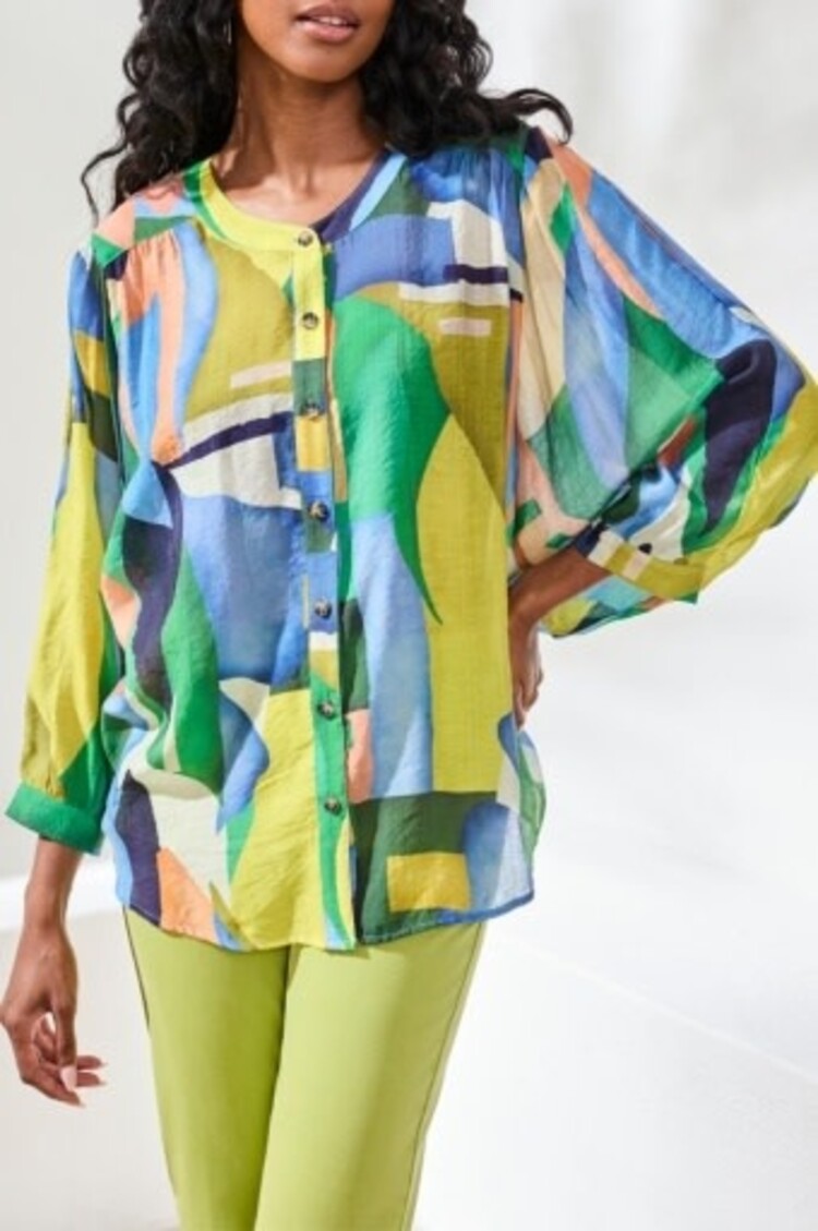 Tribal Tribal Flowy Dolman Sleeve Blouse W/ Self-Covering Buttons 5539O