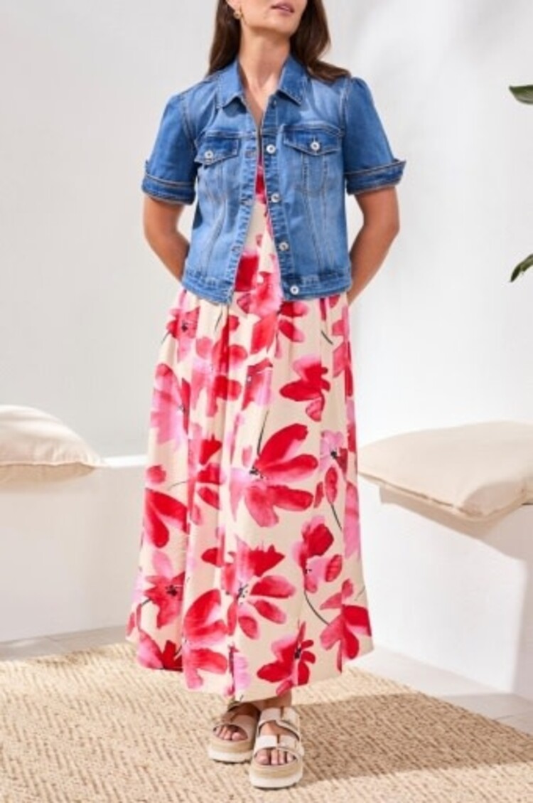 Tribal COMFORT STRETCH ELBOW-SLEEVE DENIM JACKET-HARBOR