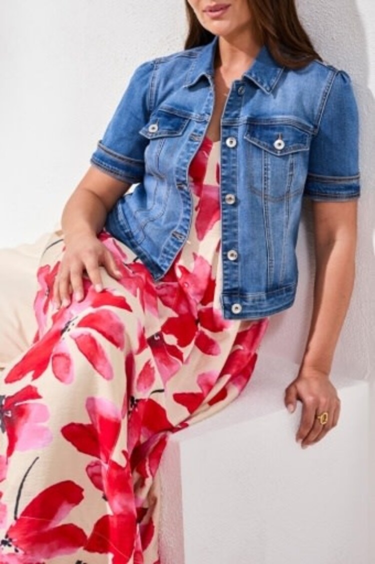 Tribal COMFORT STRETCH ELBOW-SLEEVE DENIM JACKET-HARBOR