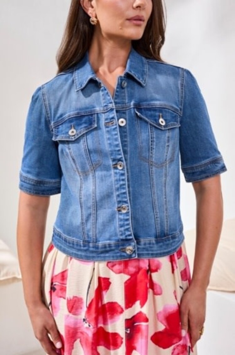 Tribal COMFORT STRETCH ELBOW-SLEEVE DENIM JACKET-HARBOR