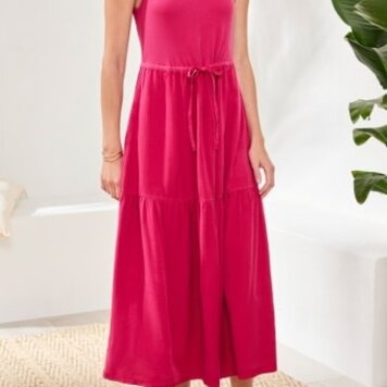 Tribal Tribal Mixed Media Sleeveless Boat Neck Maxi Dress 5776O