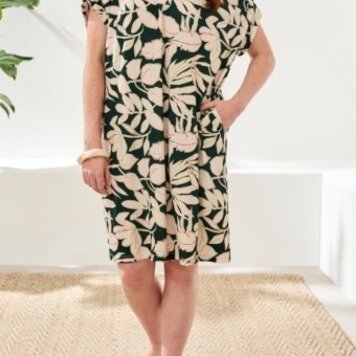 Tribal RUFFLE-SLEEVE NOTCH NECK SHIFT DRESS-5781O