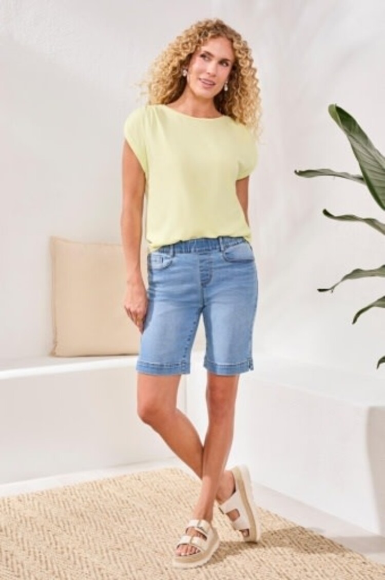 Tribal BOAT NECK CAP SLEEVE TOP W/ PLEATS -6077O