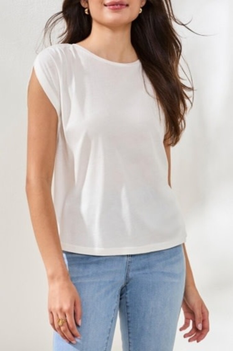 Tribal Tribal Boat Neck Cap Sleeve Top W/ Pleats 6077O