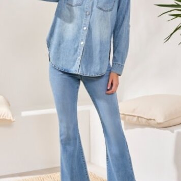 Tribal Tribal Classic Denim Shirt W/ Roll Up Sleeves 6103O