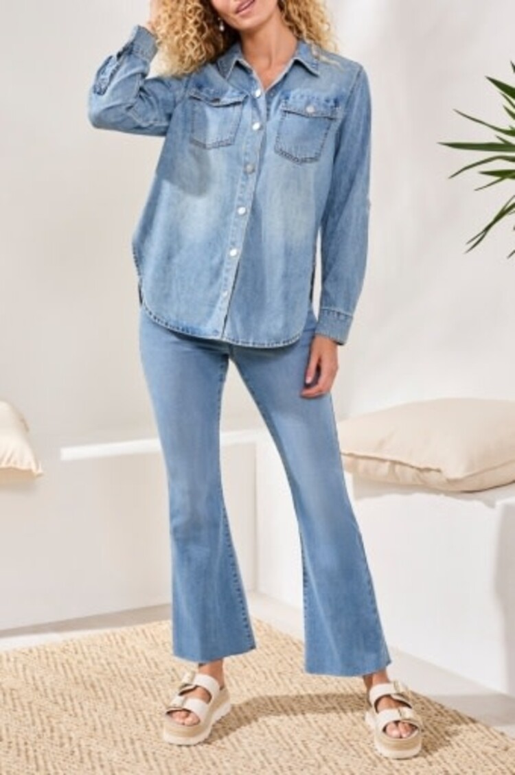 Tribal Tribal Classic Denim Shirt W/ Roll Up Sleeves 6103O
