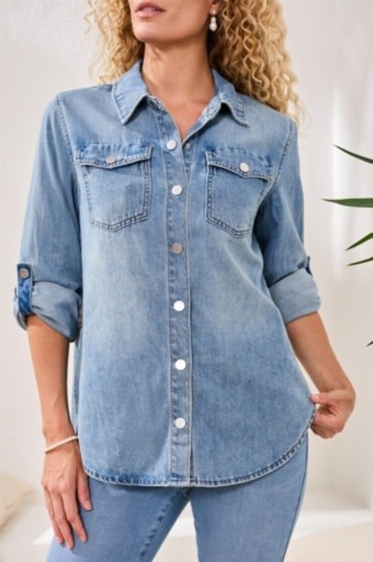 Tribal Tribal Classic Denim Shirt W/ Roll Up Sleeves 6103O