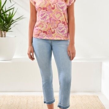 Tribal Tribal Cap Sleeve Wear 2 Ways Boat or V Neck Top 6108O