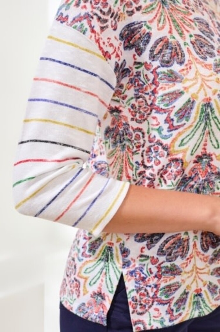 Tribal 3/4 SLV CREW NECK TOP-CORALRED