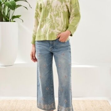 Tribal Tribal U Neck Jacquard 3/4 Sleeve Sweater 6160O