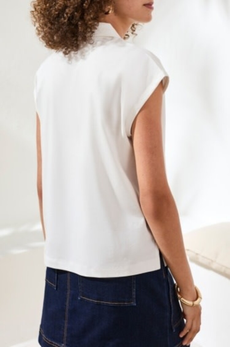 Tribal DOLMAN POLO KNIT TOP -WHITE