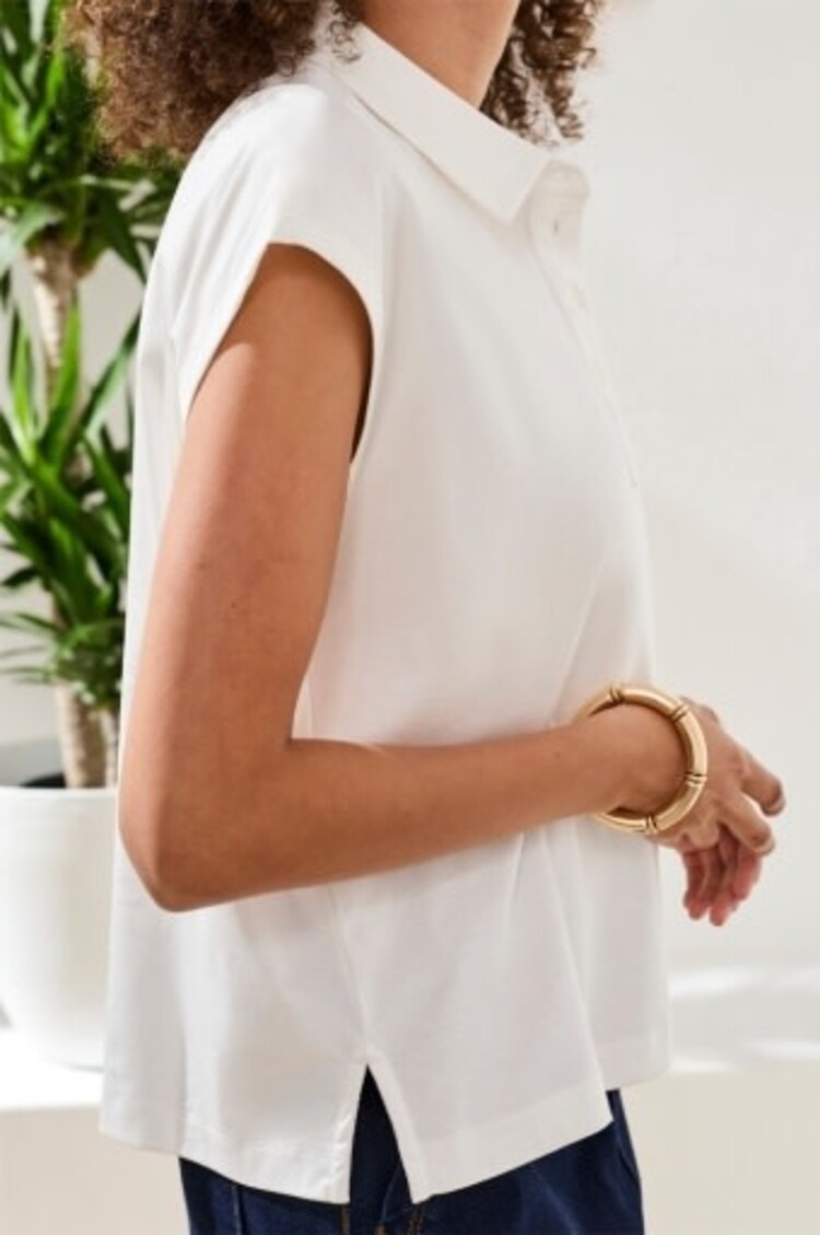 Tribal DOLMAN POLO KNIT TOP -WHITE