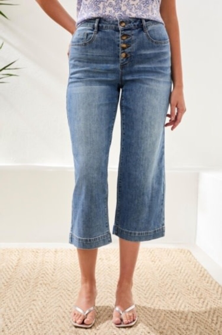Tribal Tribal Audrey Button Fly Wide Crop Jeans 6186O