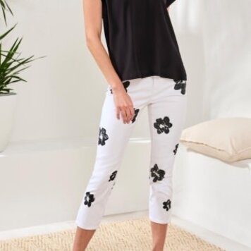 Tribal MIXED MEDIA CAP SLV V- NECK T- BLOUSE  6196O