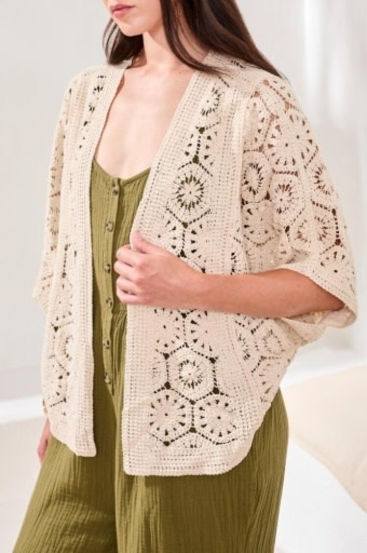 Tribal CROCHET CARDIGAN-NATURAL