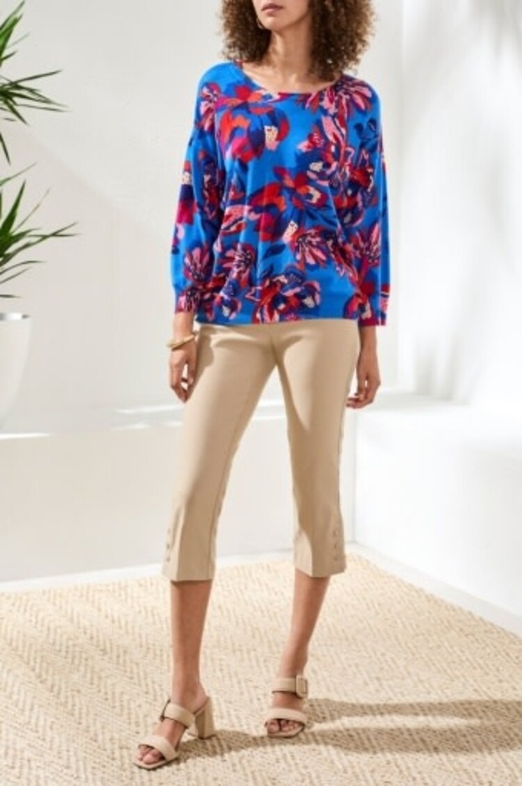 Tribal SOFT YARN THREE-QUARTER SLEEVE CREWNECK SWEATER-TURKISHSEA