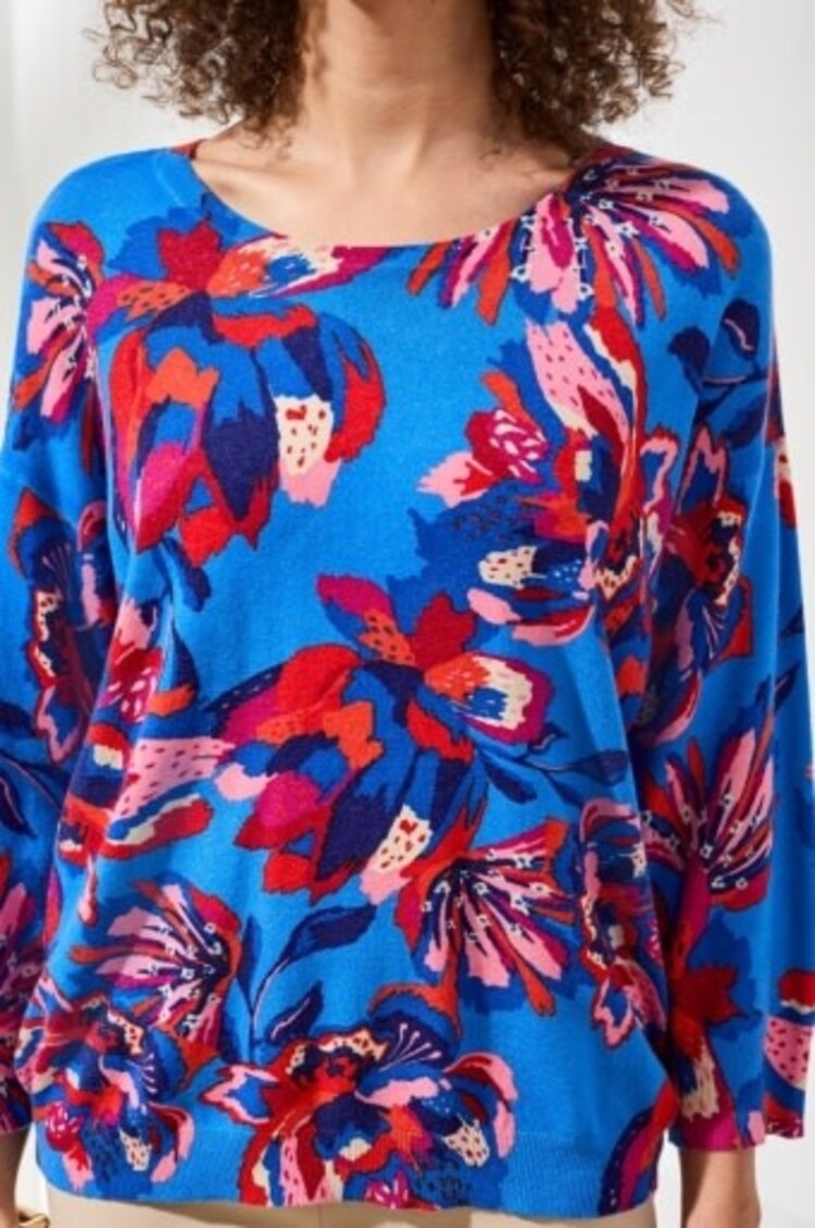 Tribal SOFT YARN THREE-QUARTER SLEEVE CREWNECK SWEATER-TURKISHSEA