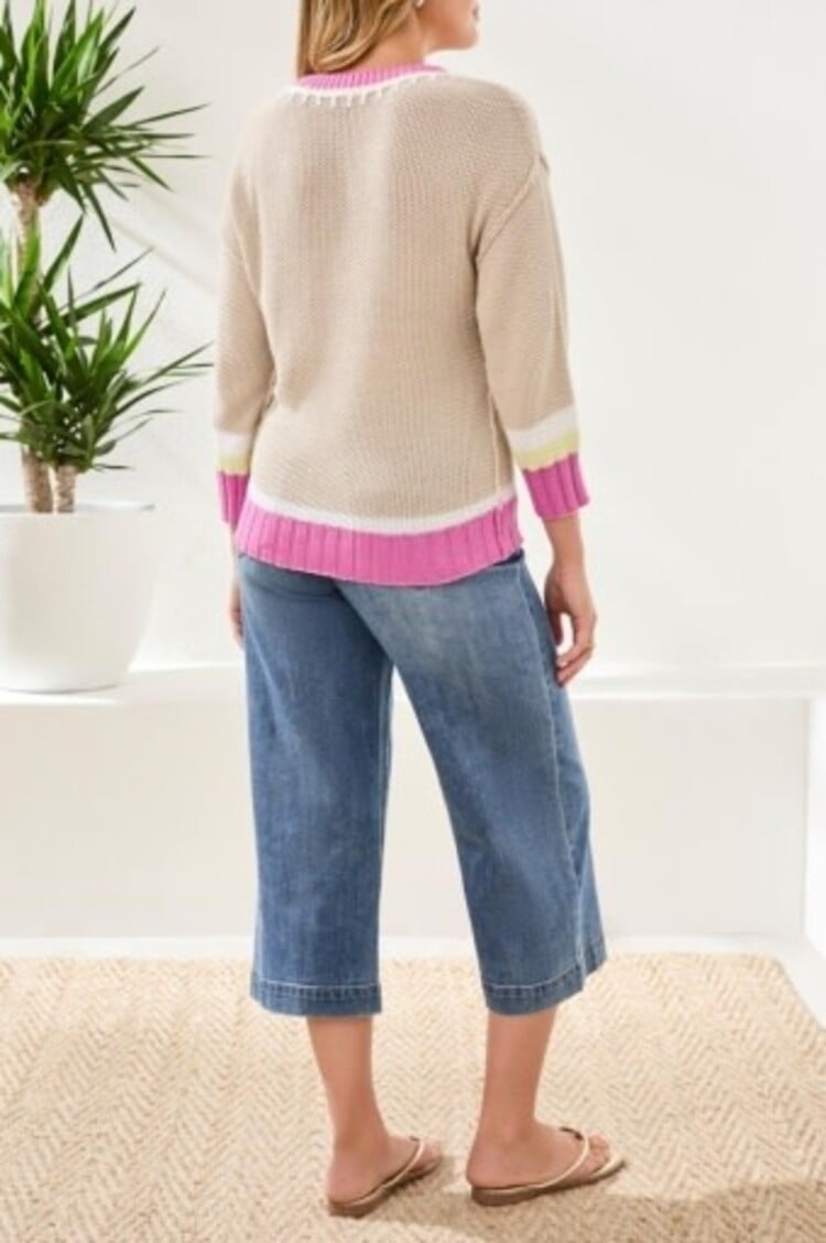 Tribal 3/4 SLV CREW NK SWEATER W/STITCH DTL-2432O