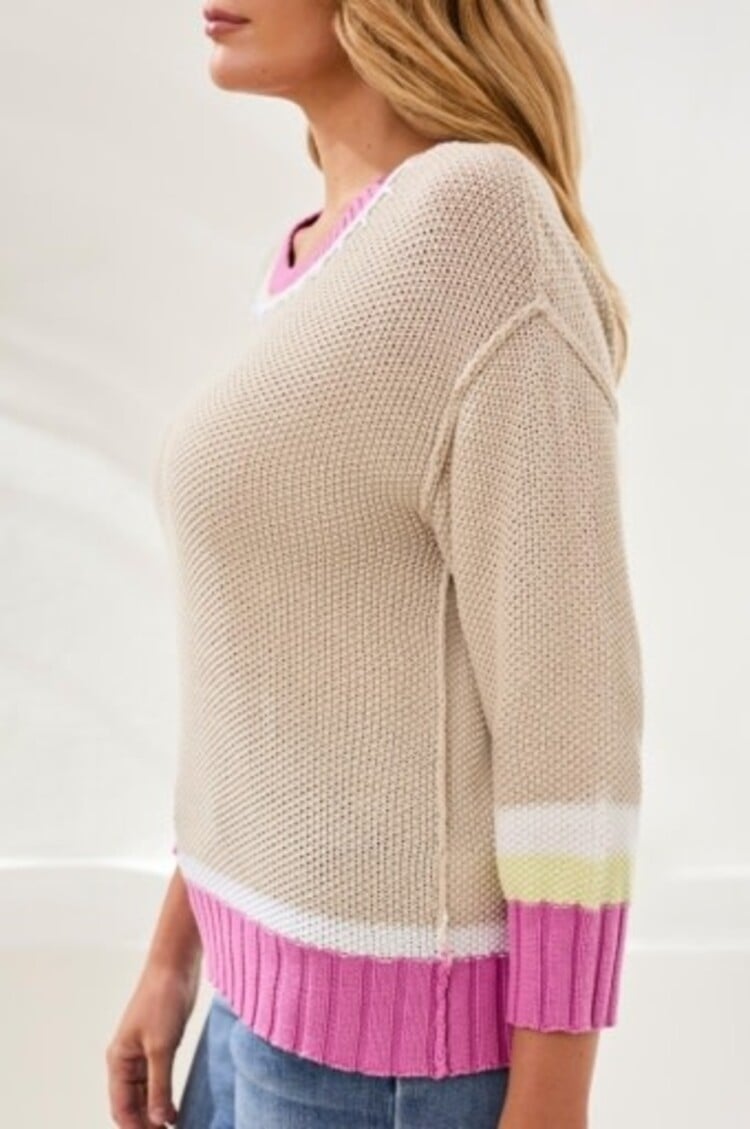 Tribal 3/4 SLV CREW NK SWEATER W/STITCH DTL-2432O