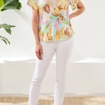 Tribal S/S SCOOP NECK TOP W/PLEATING DTL-2435O