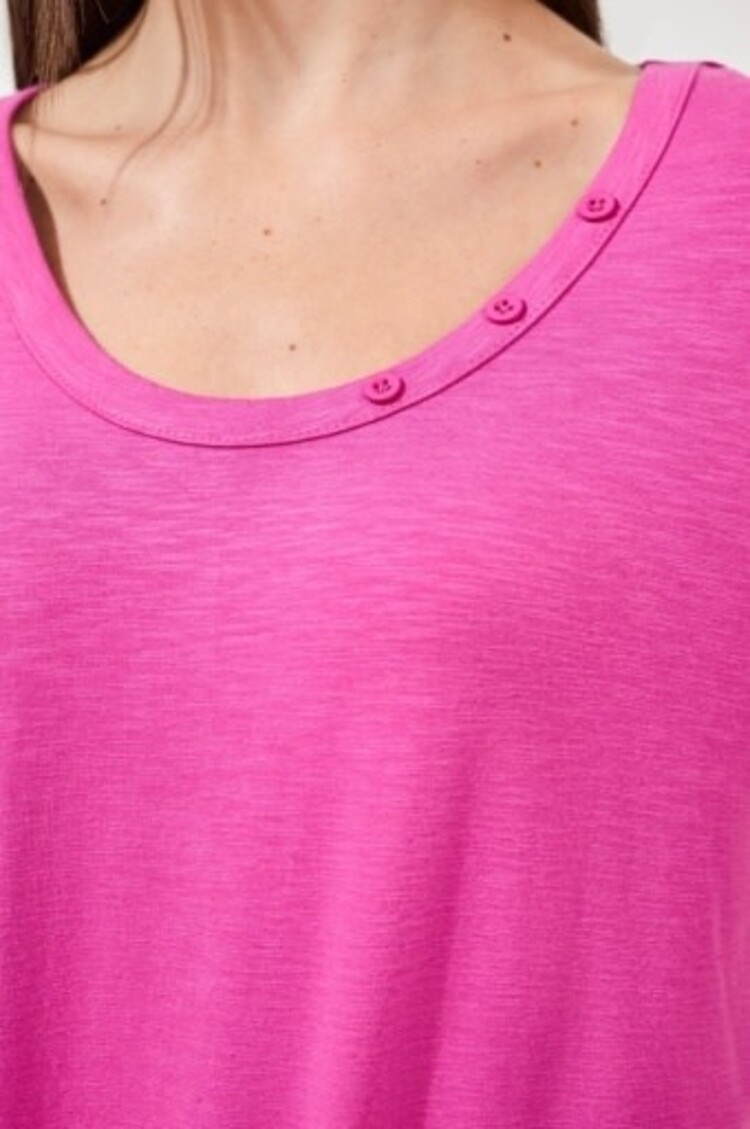 Tribal 3/4 SLV SCOOP NECK TOP W/BUTTONS-2474O