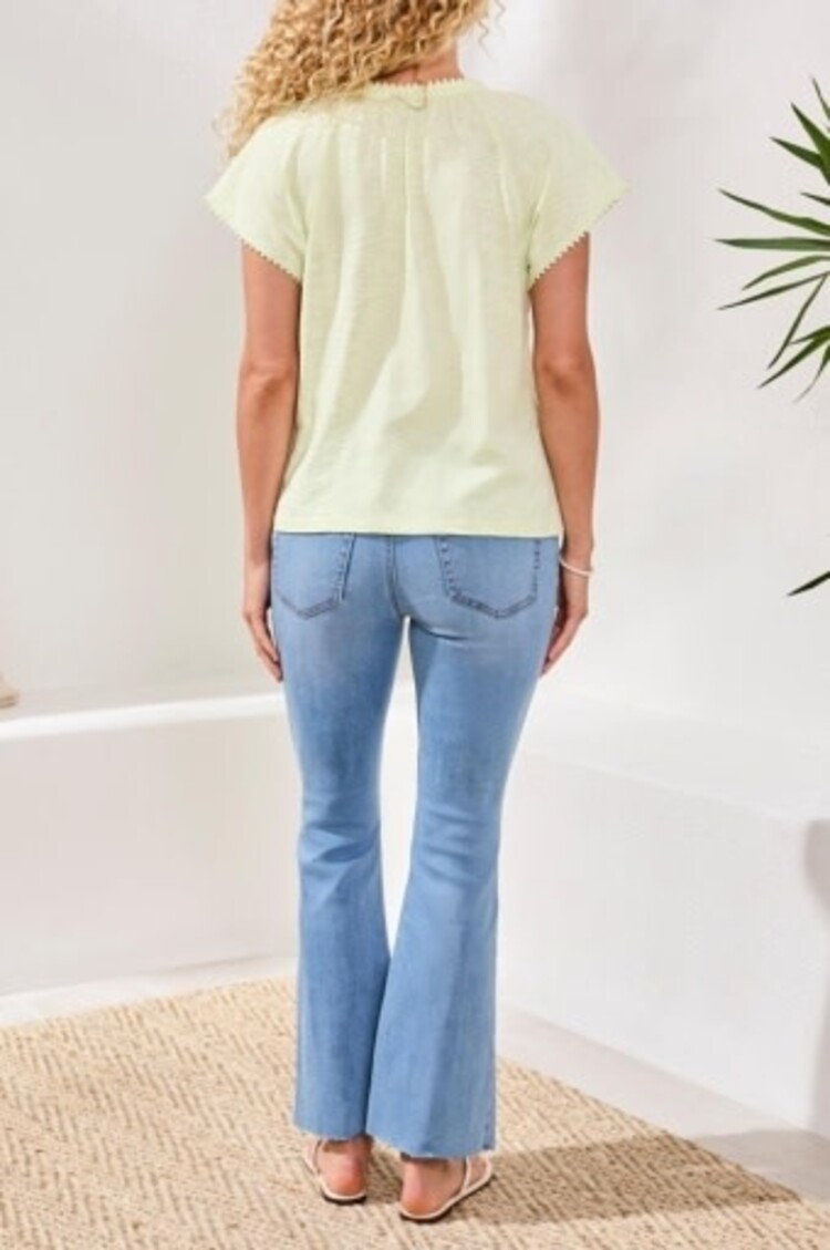 Tribal S/S SPLIT NECK TOP W/TASSEL-2475O