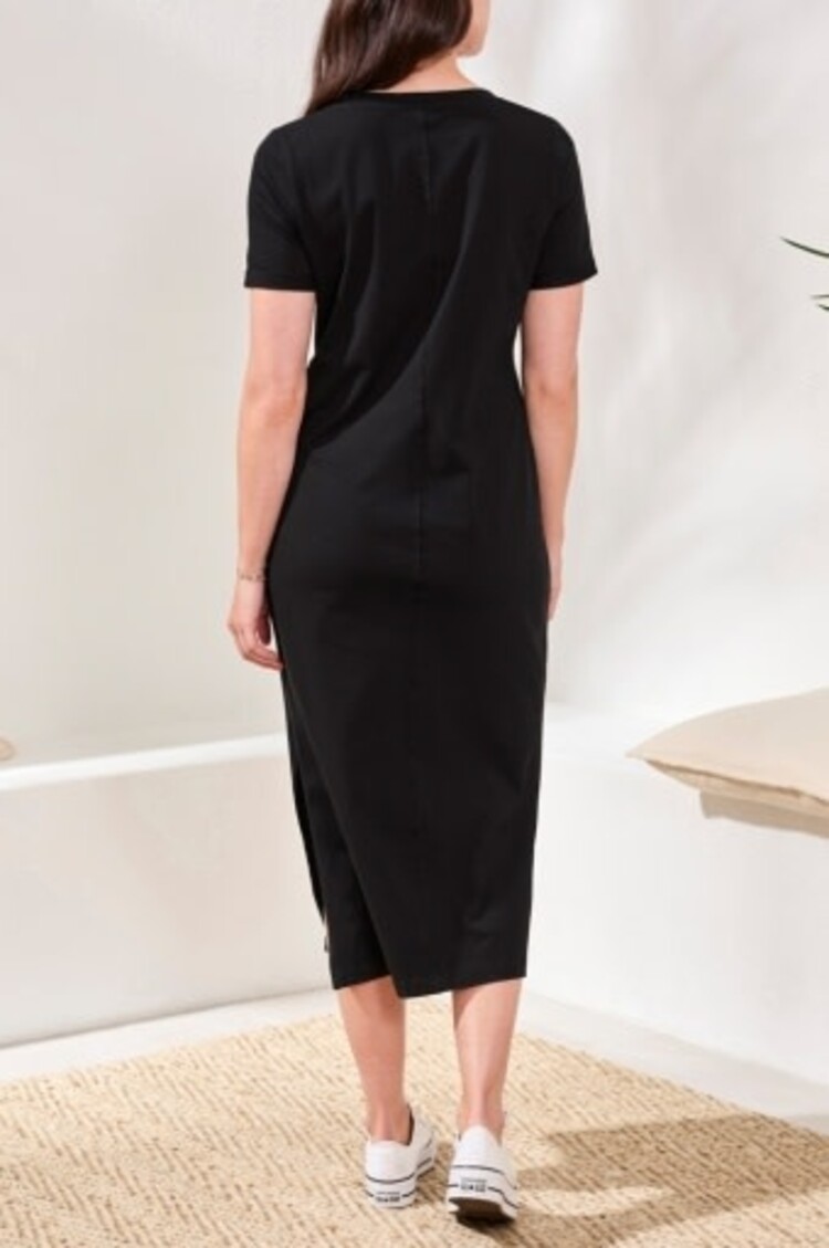 Tribal S/S MIDI DRESS W/FRONT TWIST KNOT DETAIL-BLACK