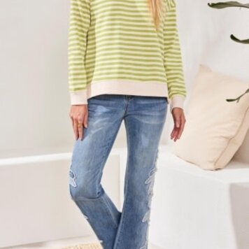 Tribal L/S CREW NECK TOP W/COMBO-2487O