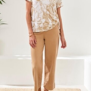 Tribal S/S CREW NECK TOP W/SIDE RUCHING-DESERT