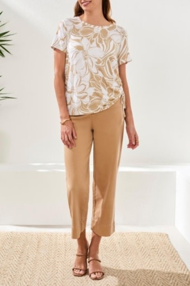 Tribal S/S CREW NECK TOP W/SIDE RUCHING-DESERT