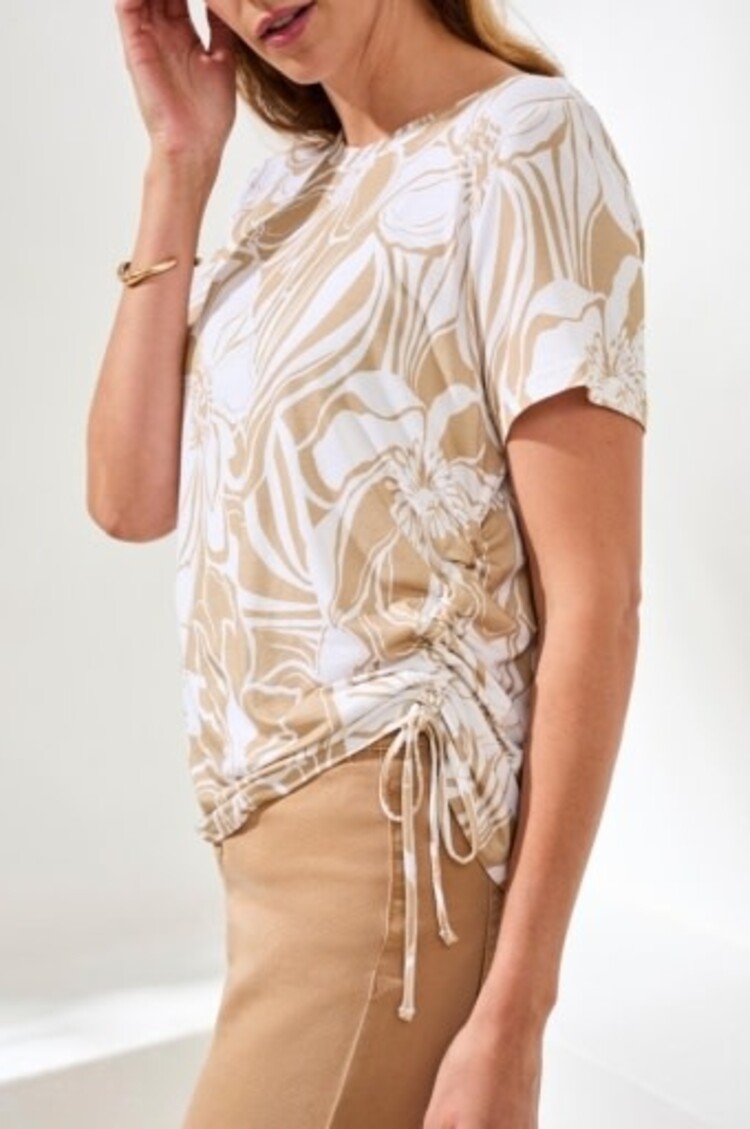 Tribal S/S CREW NECK TOP W/SIDE RUCHING-DESERT