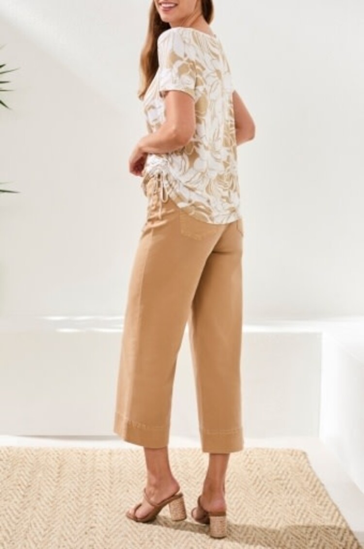 Tribal S/S CREW NECK TOP W/SIDE RUCHING-DESERT