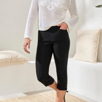 Tribal FLATTEN IT PULL ON CAPRI W/ SNAP VENT-BLACK