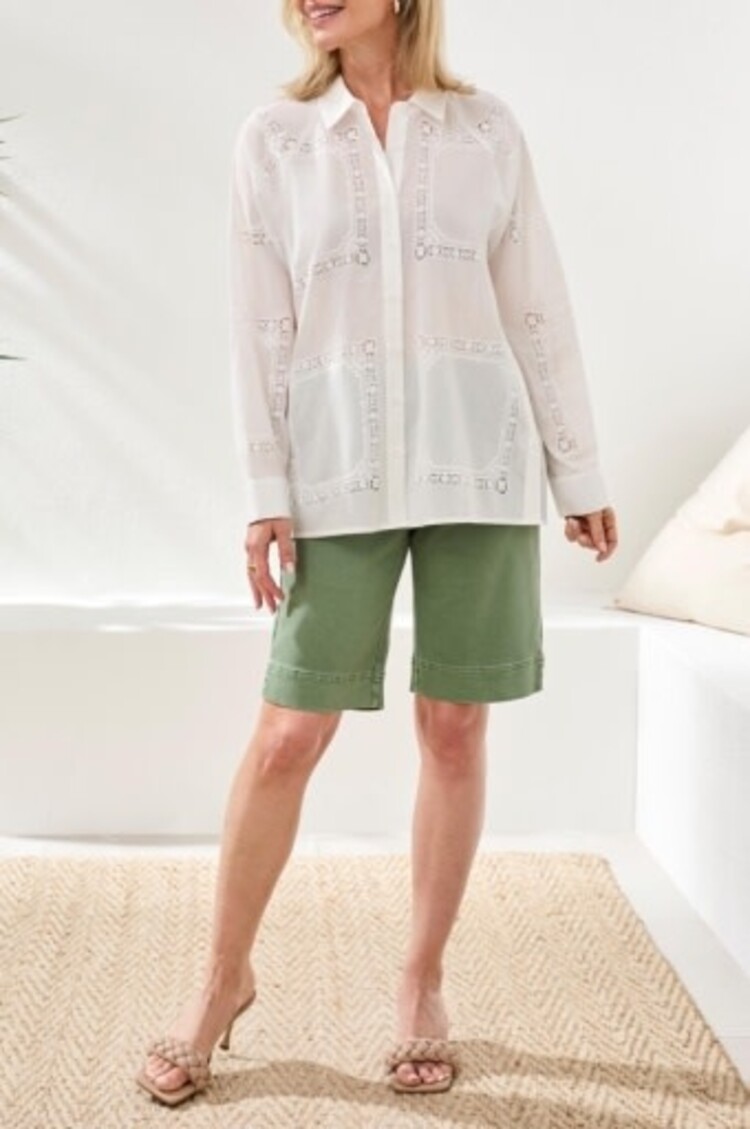 Tribal Tribal Long Sleeve Button Front Blouse W/ Side Placket 3021O