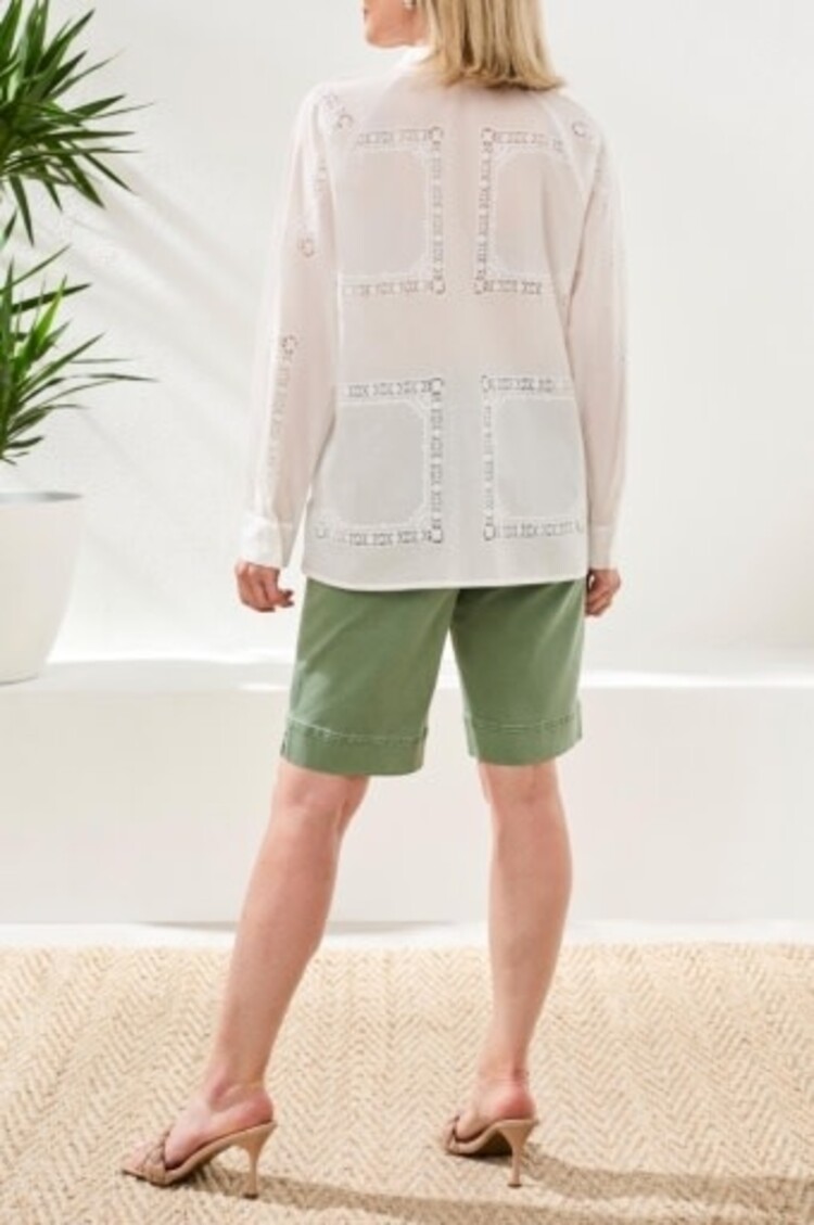 Tribal Tribal Long Sleeve Button Front Blouse W/ Side Placket 3021O