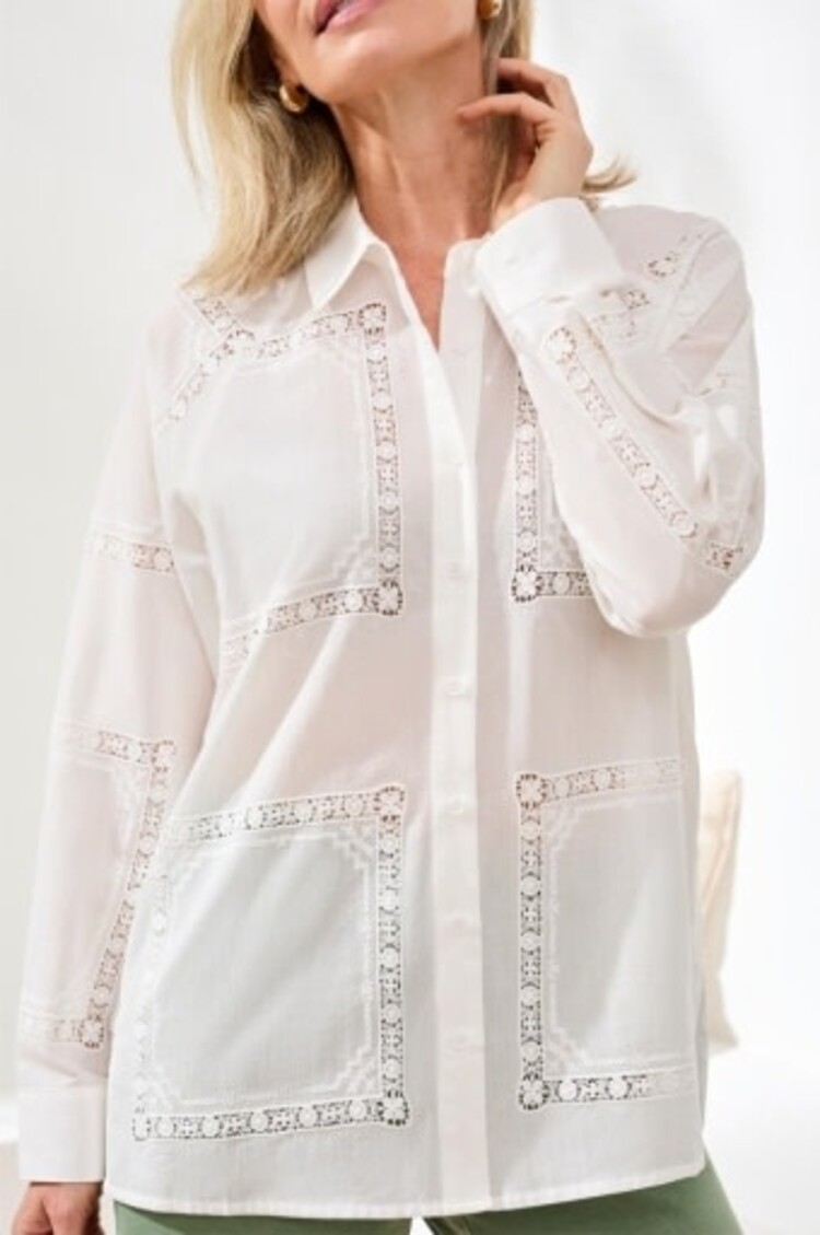 Tribal Tribal Long Sleeve Button Front Blouse W/ Side Placket 3021O