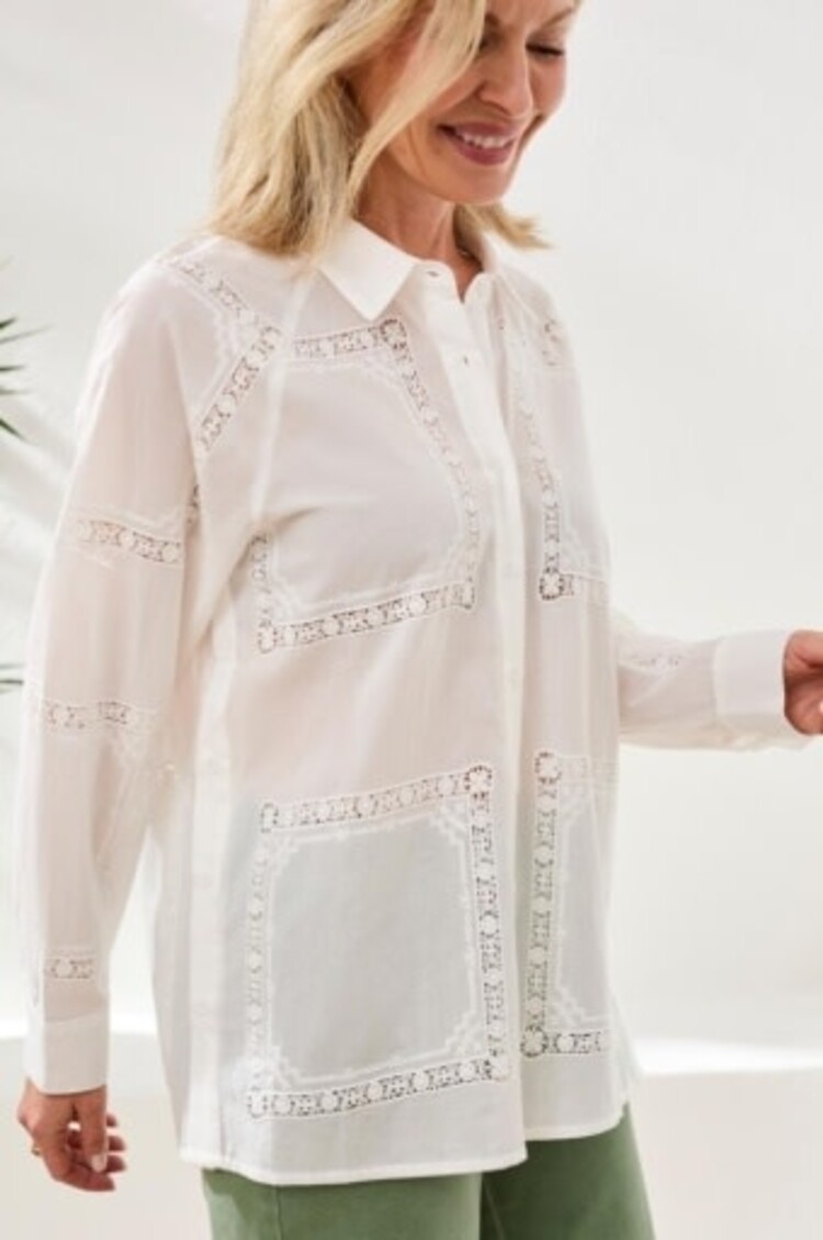 Tribal Tribal Long Sleeve Button Front Blouse W/ Side Placket 3021O