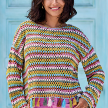 Tribal LONG BELL SLV SWEATER W/TASSELS TRIM-AQUA SKY