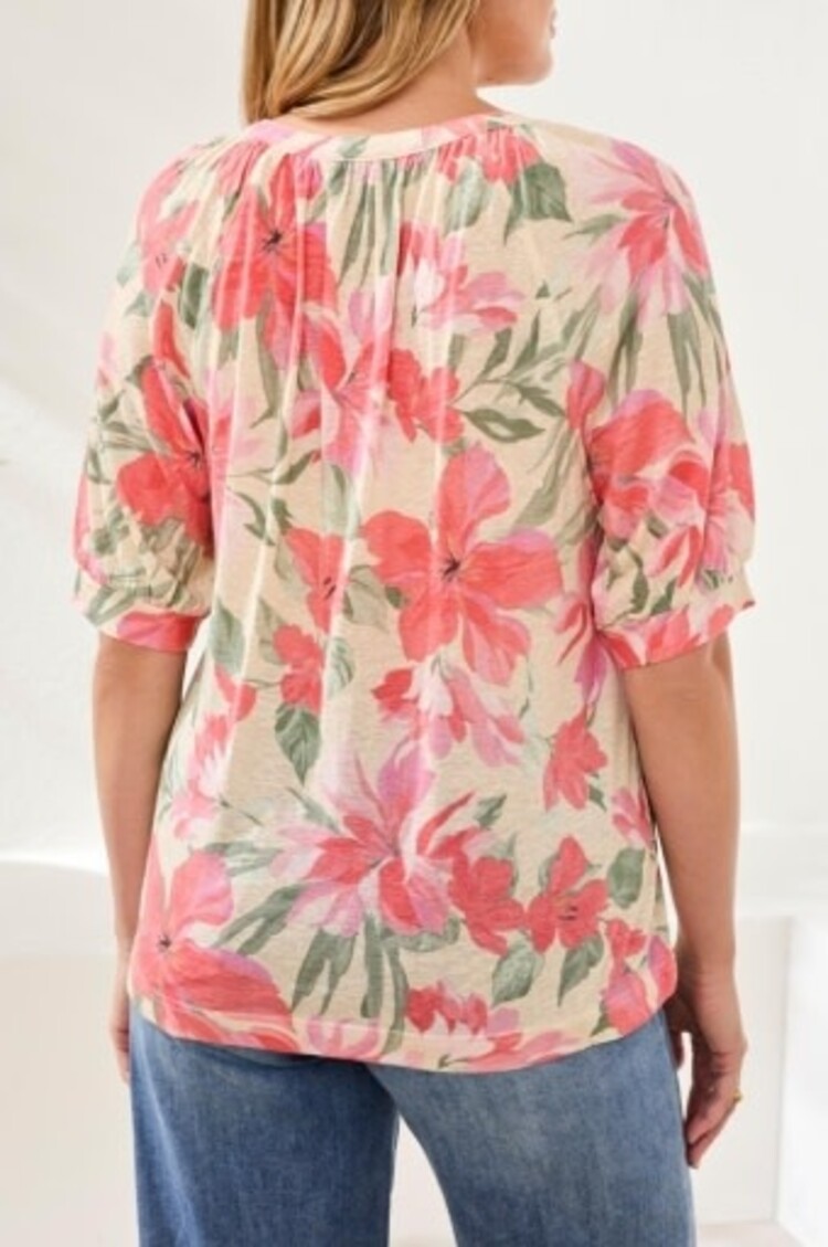 Tribal ELBOW SLEEVE HENLEY TOP-CANVAS