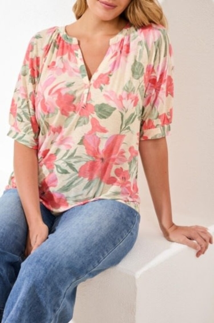 Tribal ELBOW SLEEVE HENLEY TOP-CANVAS