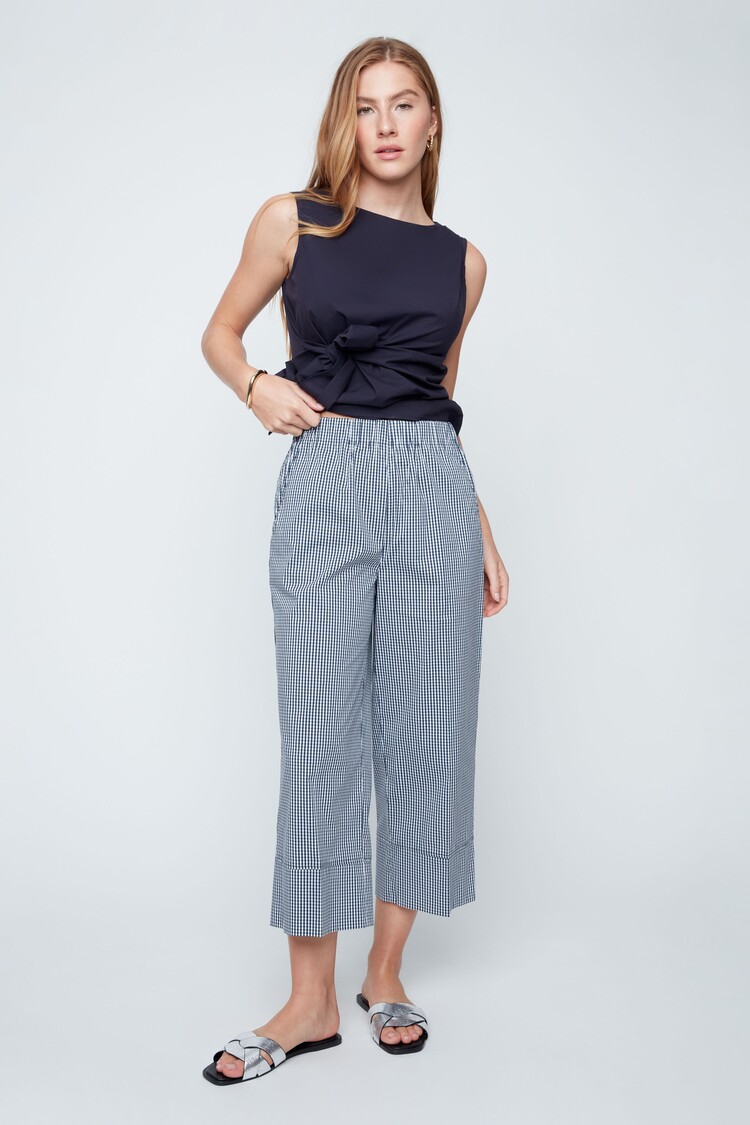 Renuar Renaur Pull On Gingham Wide Leg Cropped Pant R11015