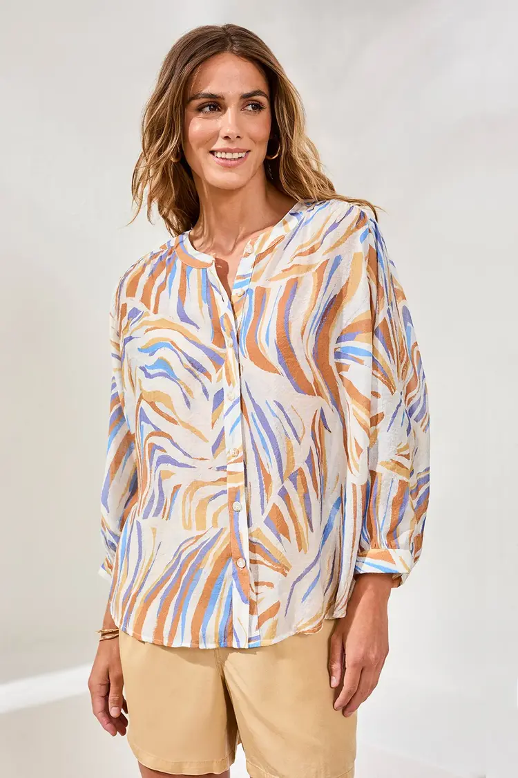 Tribal FLOWY DOLMAN SLEEVE BLOUSE WITH SELF-COVERING BUTTONS 5539O
