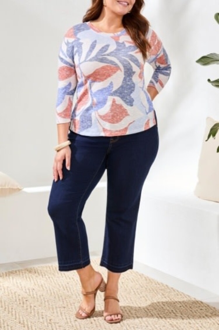 Tribal 3/4 SLV CREW NECK TOP-CORALRED