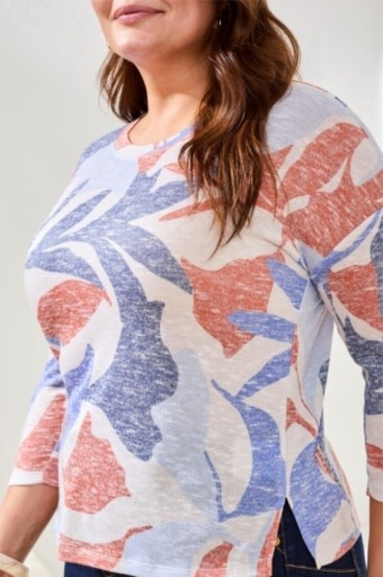 Tribal 3/4 SLV CREW NECK TOP-CORALRED