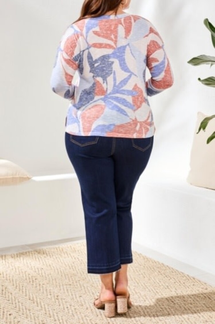 Tribal 3/4 SLV CREW NECK TOP-CORALRED