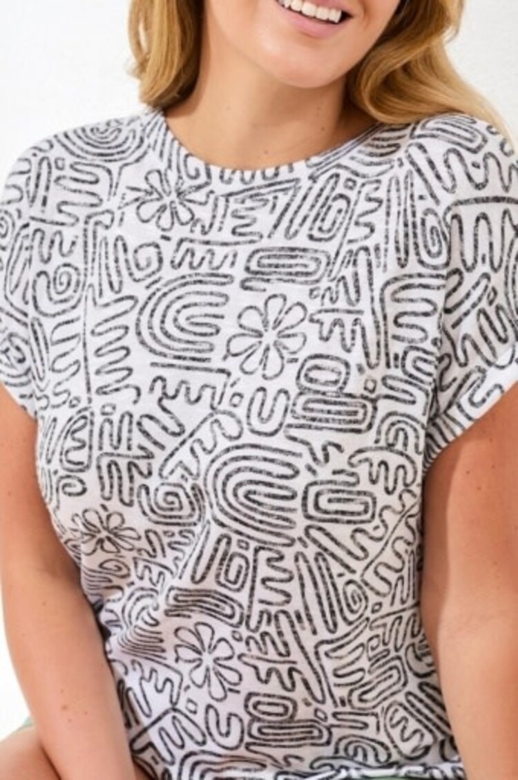 Tribal Tribal Cap Sleeve Wear 2 Ways Boat or V Neck Top 6108O