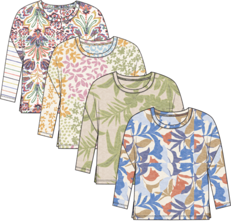 Tribal 3/4 SLV CREW NECK TOP-CORALRED