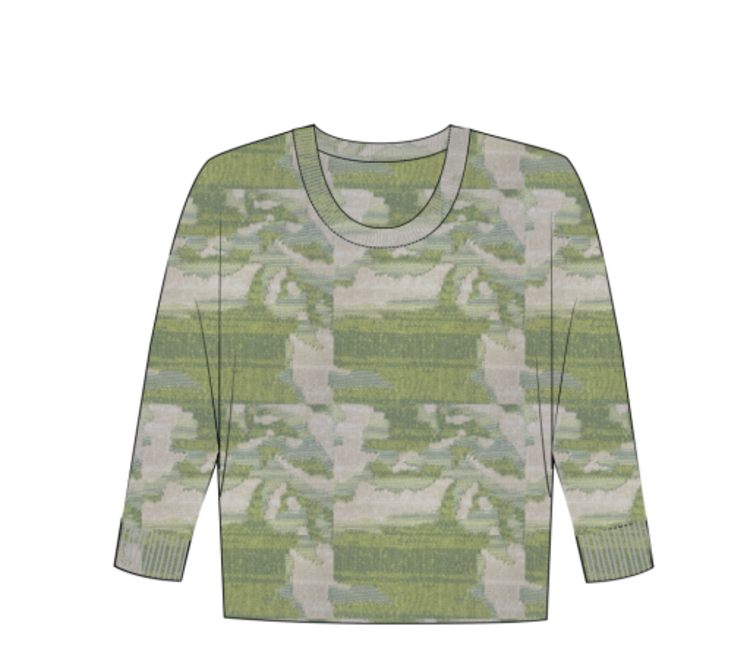 Tribal Tribal U Neck Jacquard 3/4 Sleeve Sweater 6160O